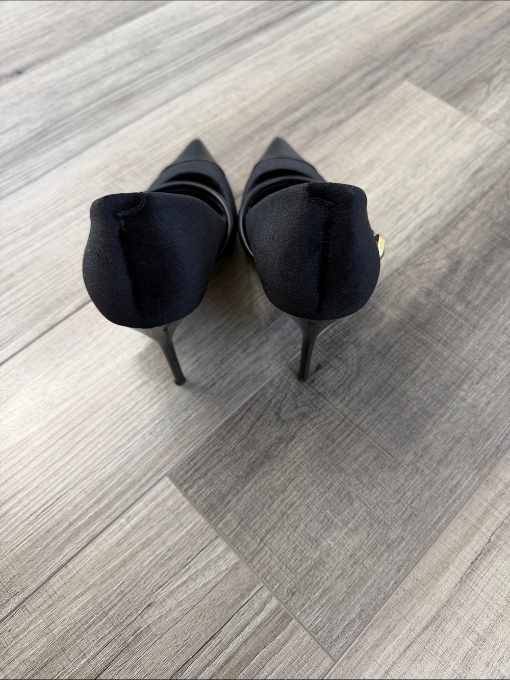 Black Pointed-Toe Stiletto Pumps with Gold Buckle - Picture 4 of 5